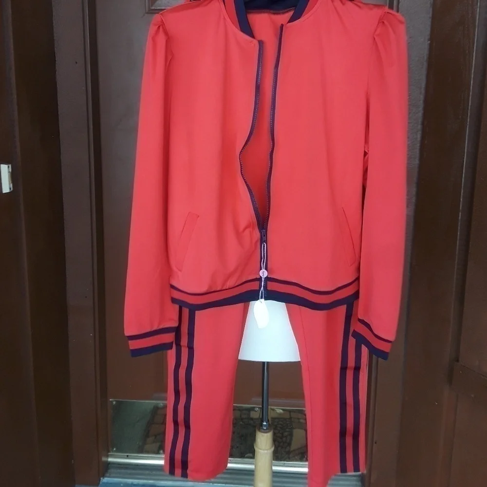 New Unisex Y2K Red Pant Set Long Sleeve Zipper - Picture 4 of 5